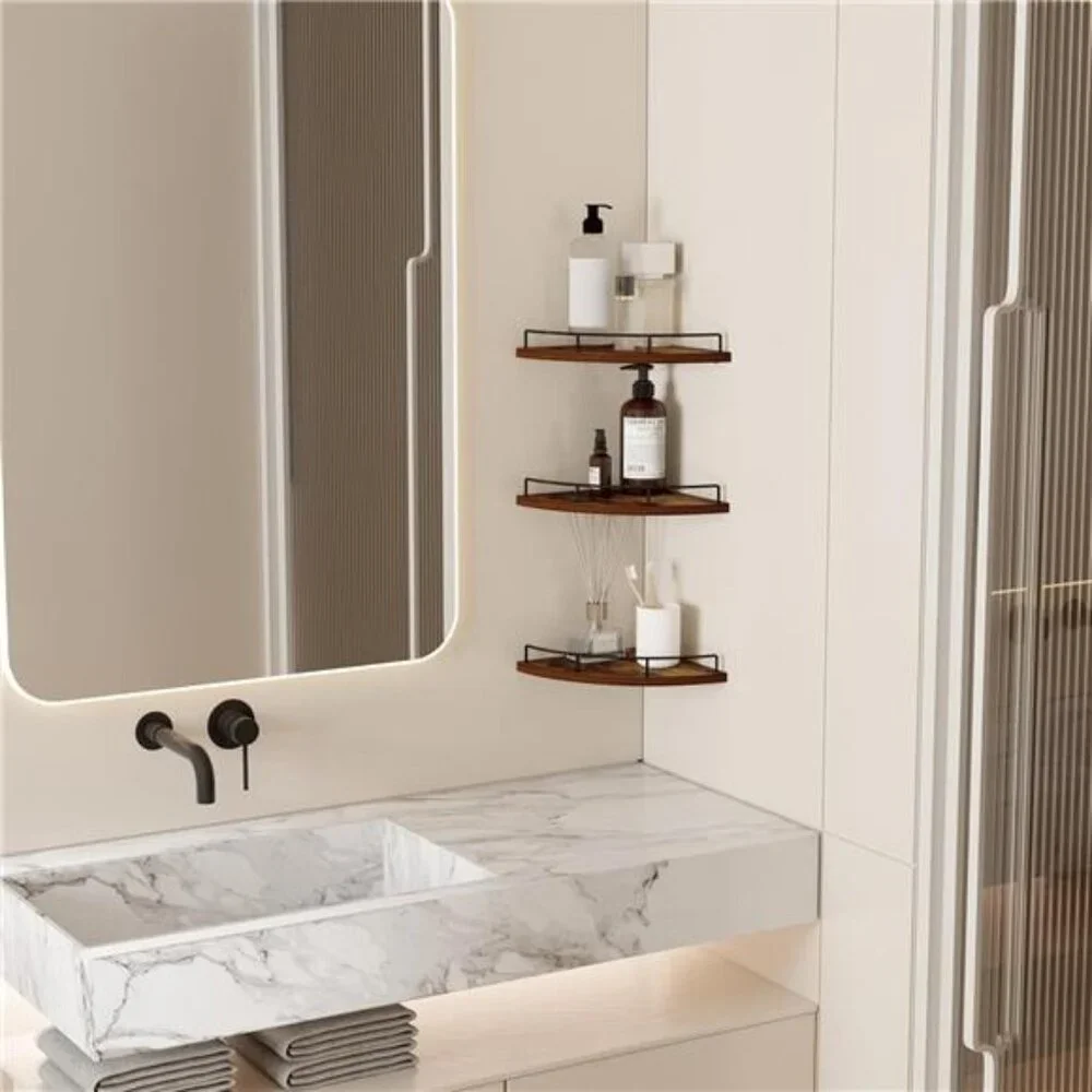 Floating Corner Shelf Wall Mount, Set of 3 Rustic Wood Corner Wall Shelves